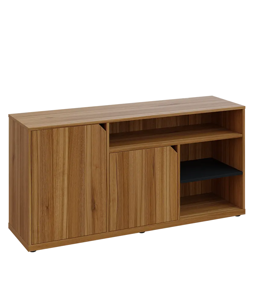 KU2-15DN3 L skříňka nízká 2-dveřová, nika, 740x1522x400, provedení levé, korpus a dvířka ořech světlý/police černá